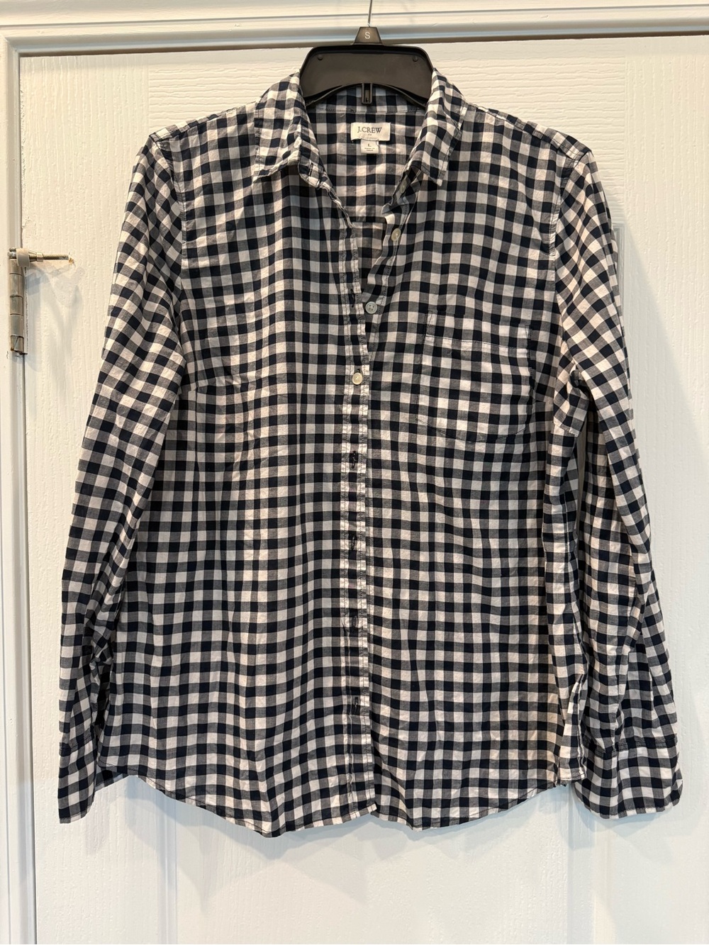 J. Crew Women’s Navy and White Gingham Button-Down Shirt size large